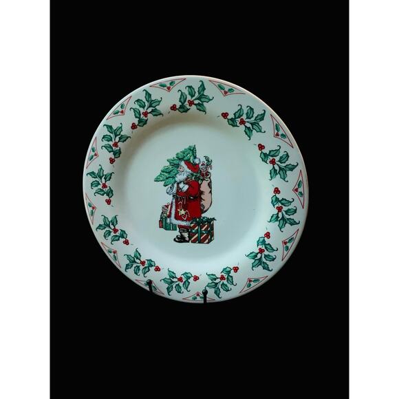 Gibson Christmas Dinner Plate 10 3/4" Santa Claus Holly Berry Vintage - Picture 6 of 9
